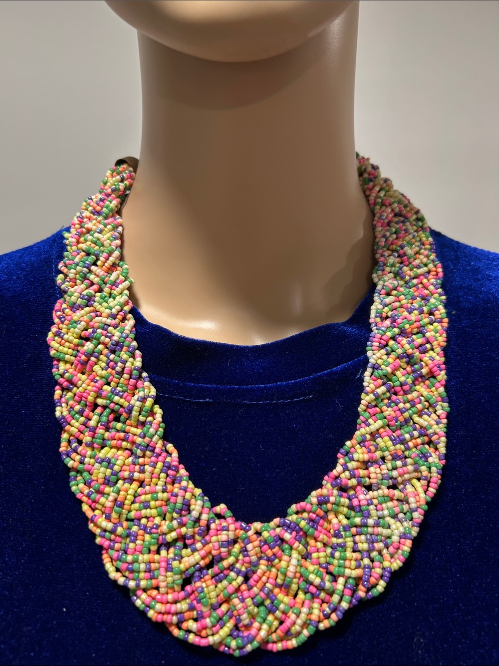 Multicolor Braided Seed Bead Statement Necklace